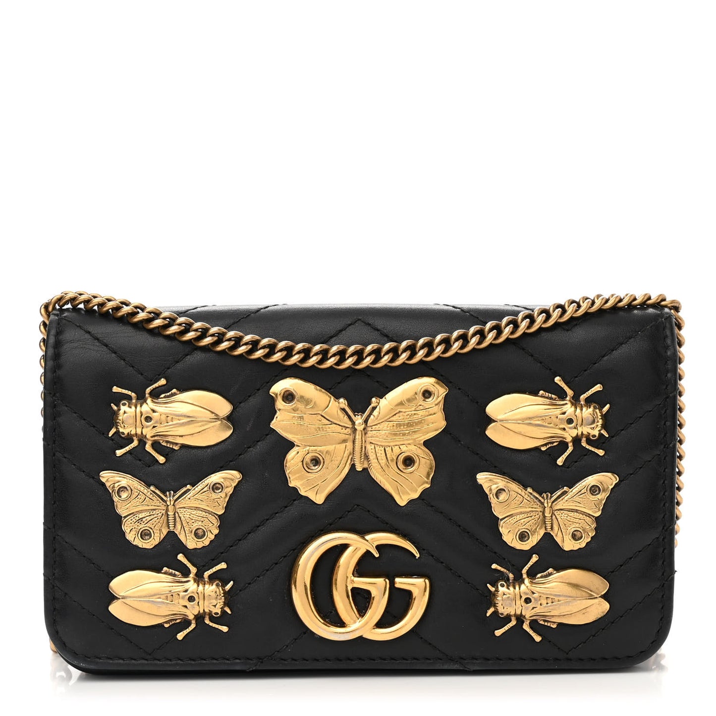 Calfskin Matelasse Mini Animal Studs GG Marmont Bag Black
