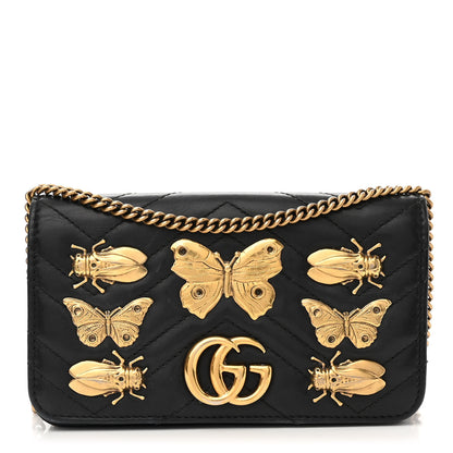 Gucci Calfskin Matelasse Mini Animal Studs GG Marmont Bag Black 1 of 15