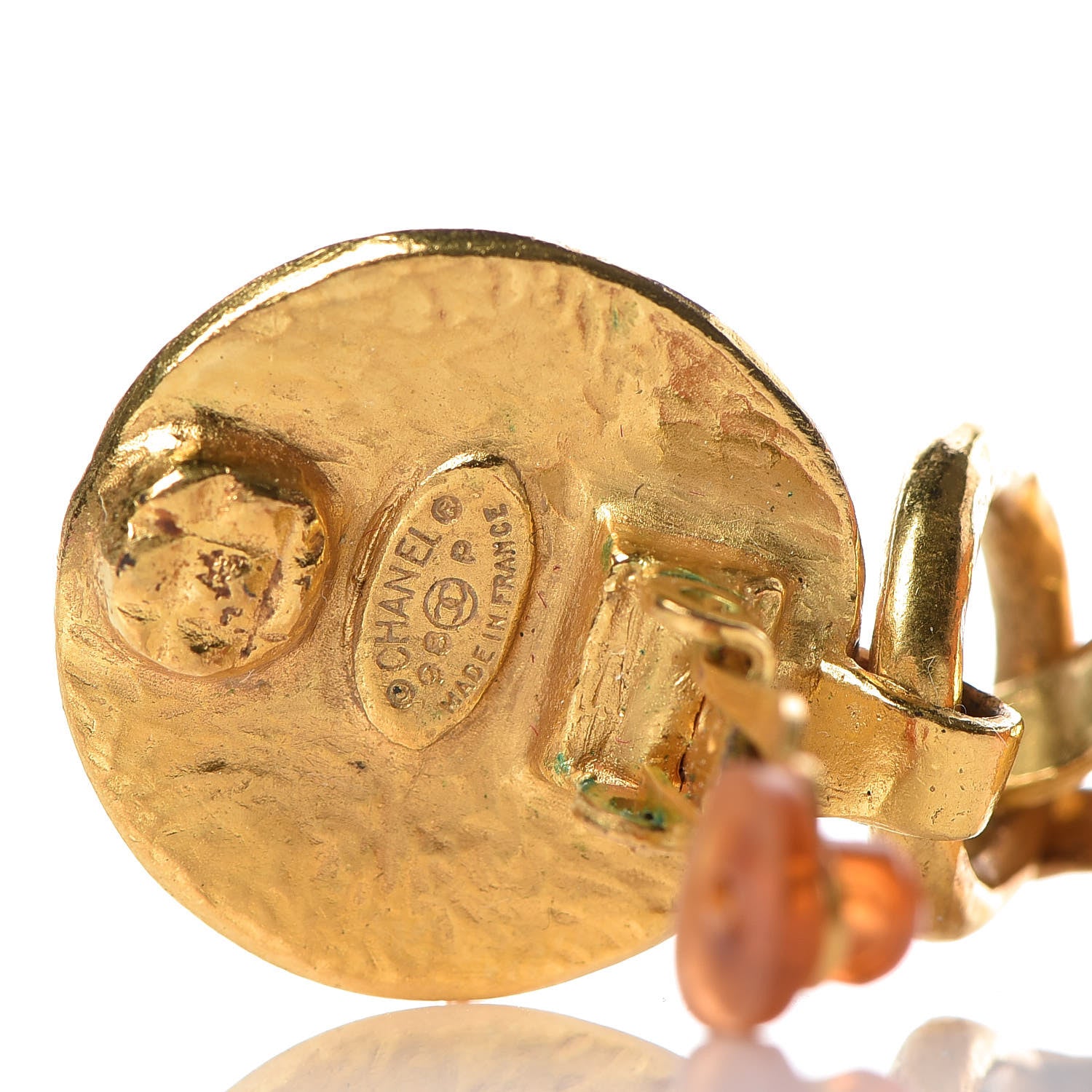 Chanel Stone CC Clip On Drop Earrings Gold Yellow 4 of 4