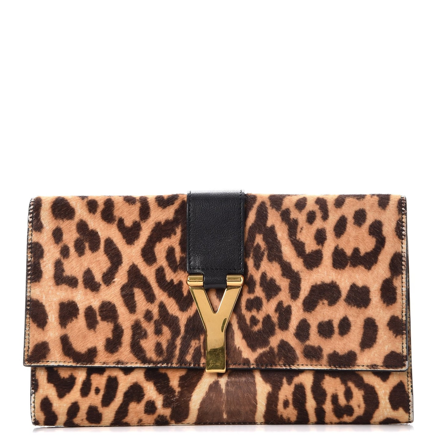 Pony Hair Leopard Print Y Ligne Clutch