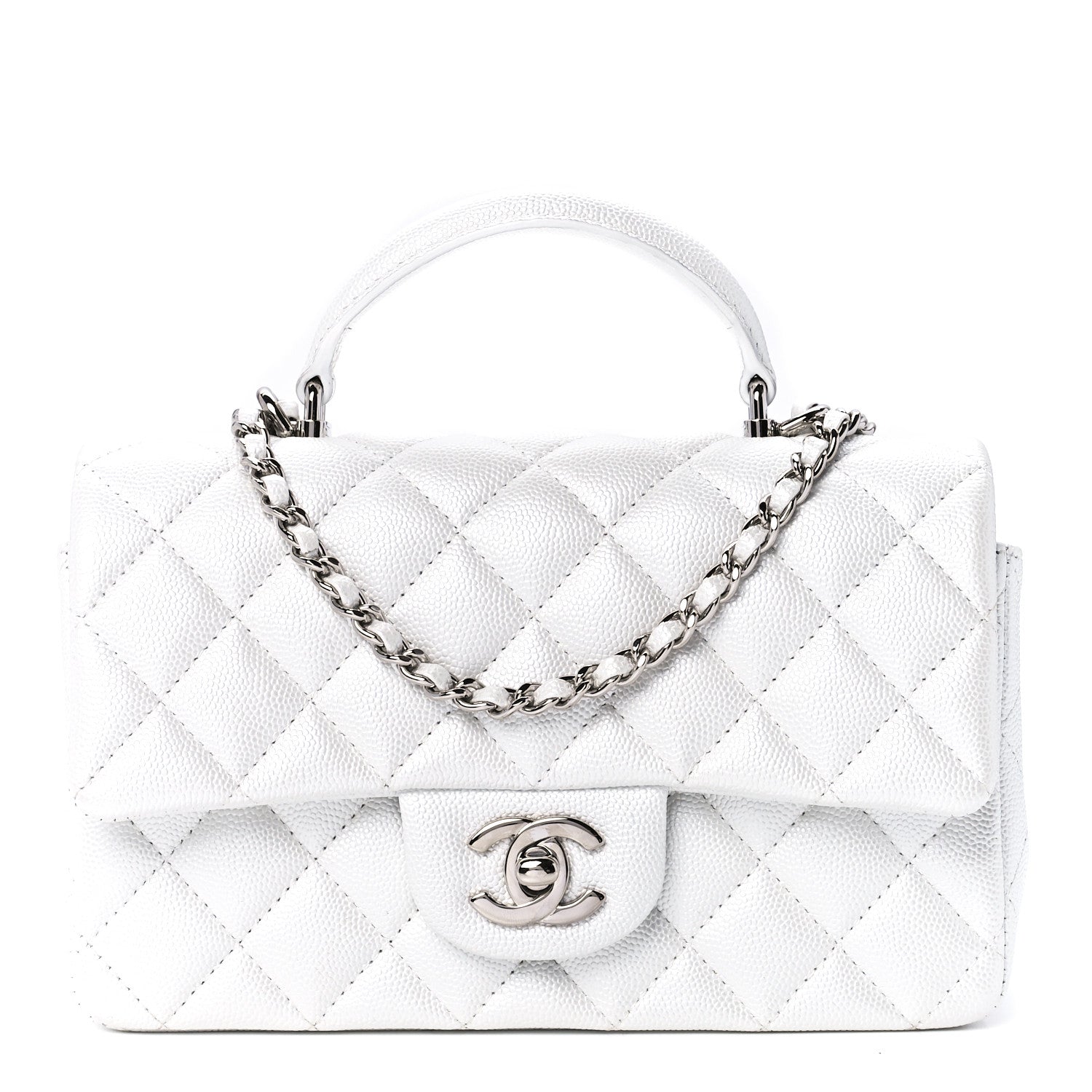 Chanel Iridescent Caviar Quilted Mini Top Handle Rectangular Flap White 1 of 13