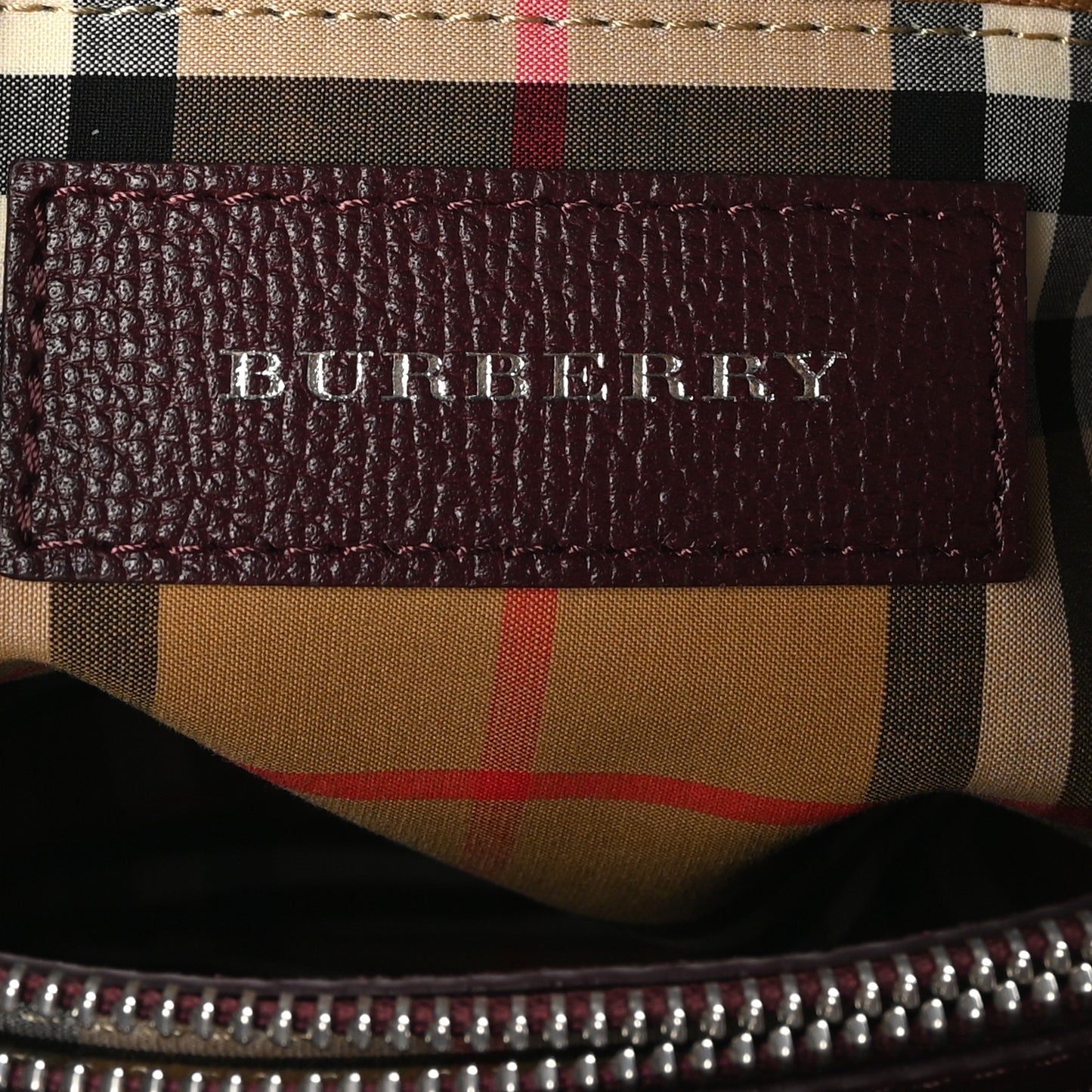 Grainy Calfskin House Check Medium Banner Tote Mahogany Red