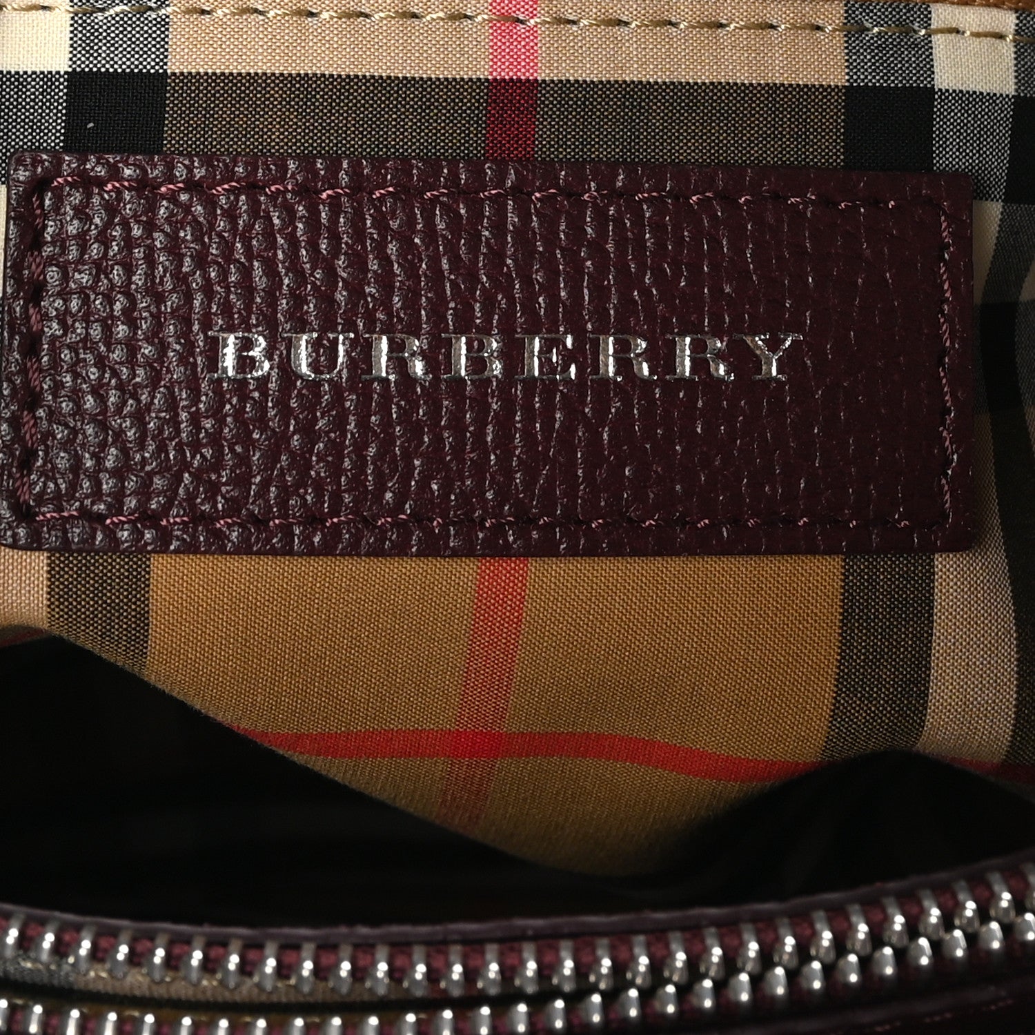Burberry Grainy Calfskin House Check Medium Banner Tote Mahogany Red 6 of 11