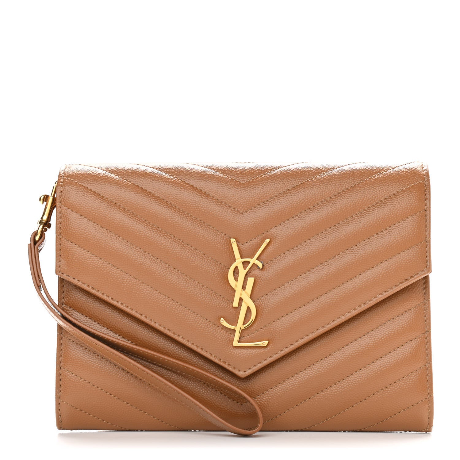 Saint Laurent Grain De Poudre Matelasse Chevron Monogram Cassandre Flap Pouch Natural Dark 1 of 10