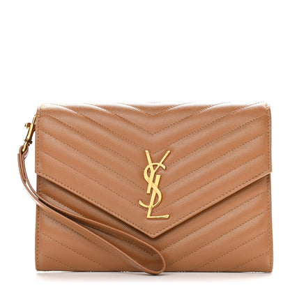 Saint Laurent Grain De Poudre Matelasse Chevron Monogram Cassandre Flap Pouch Natural Dark 1 of 10