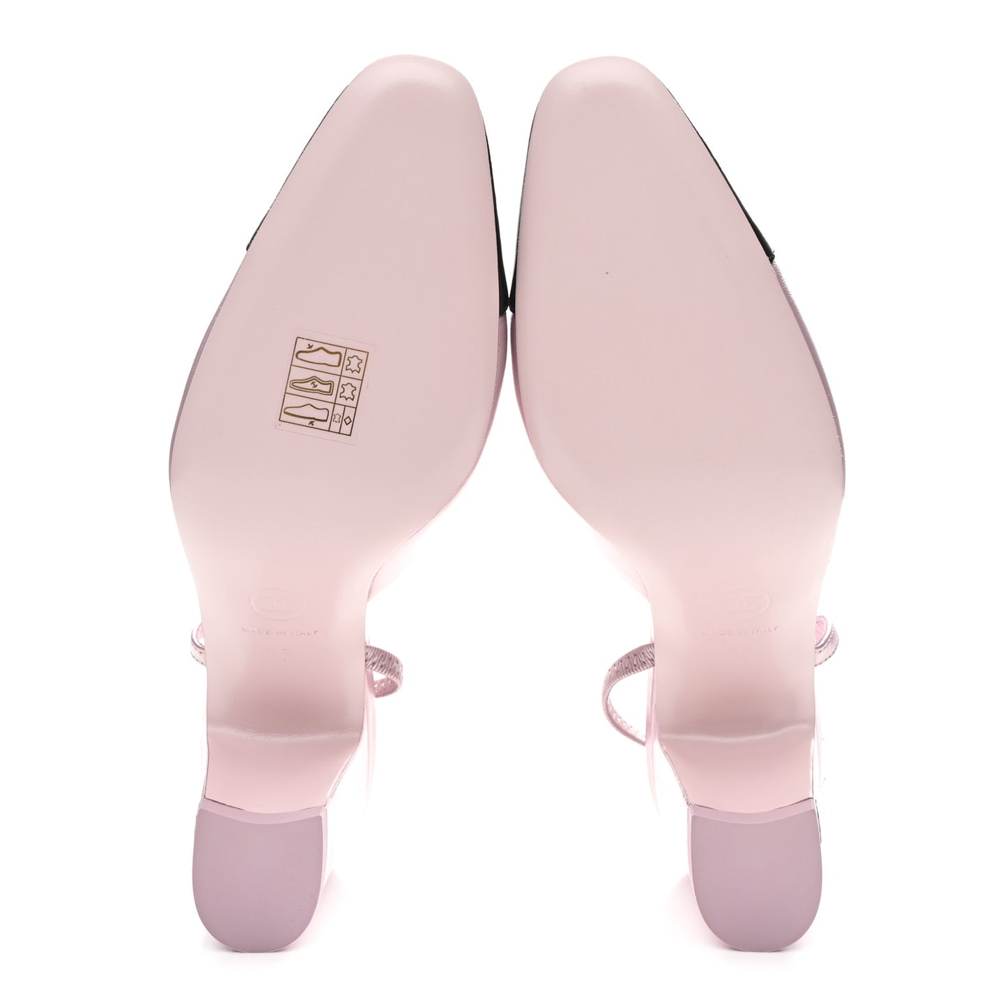 Laminated Lambskin Patent Cap Toe CC Slingback Pumps 37 Light Pink Black