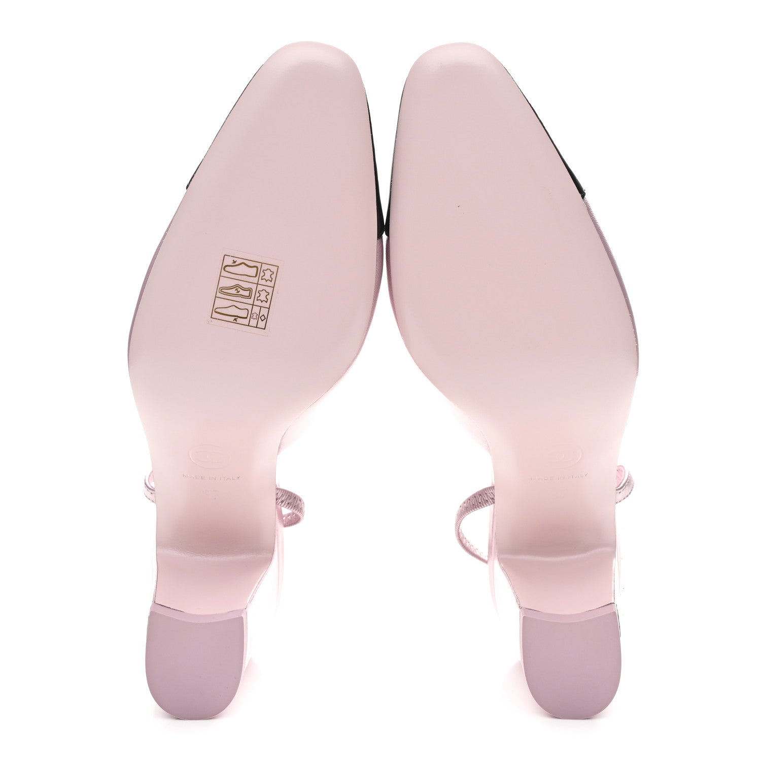 Chanel Laminated Lambskin Patent Cap Toe CC Slingback Pumps 37 Light Pink Black 6 of 10