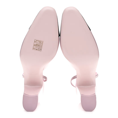 Chanel Laminated Lambskin Patent Cap Toe CC Slingback Pumps 37 Light Pink Black 6 of 10