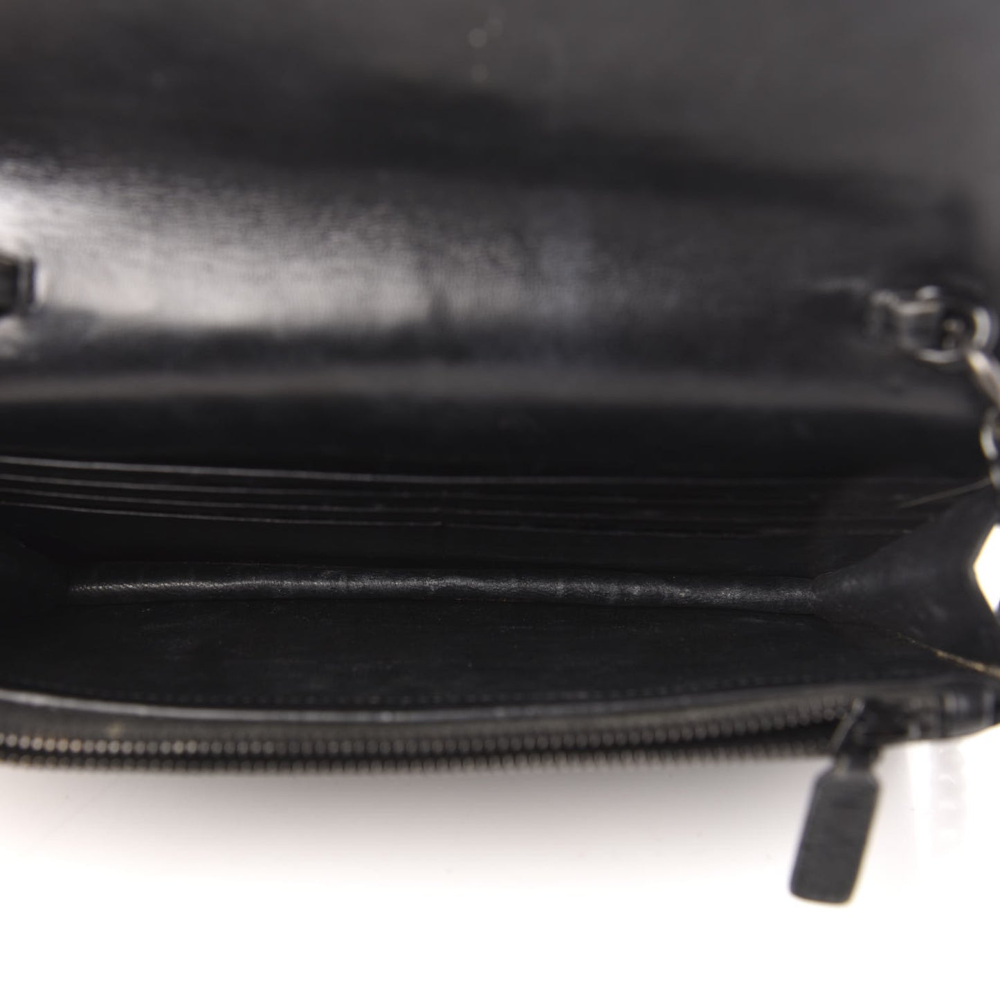 Calfskin Crocodile Embossed Monogram Envelope Chain Wallet Black