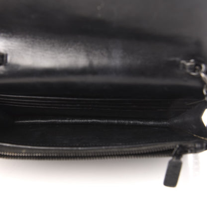 Saint Laurent Calfskin Crocodile Embossed Monogram Envelope Chain Wallet Black 5 of 12