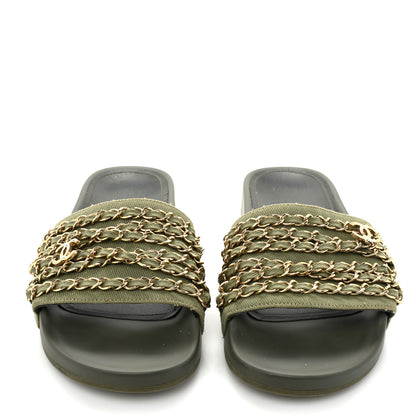 Chanel Canvas Chain Flat Sandals 38 Khaki 2 of 10