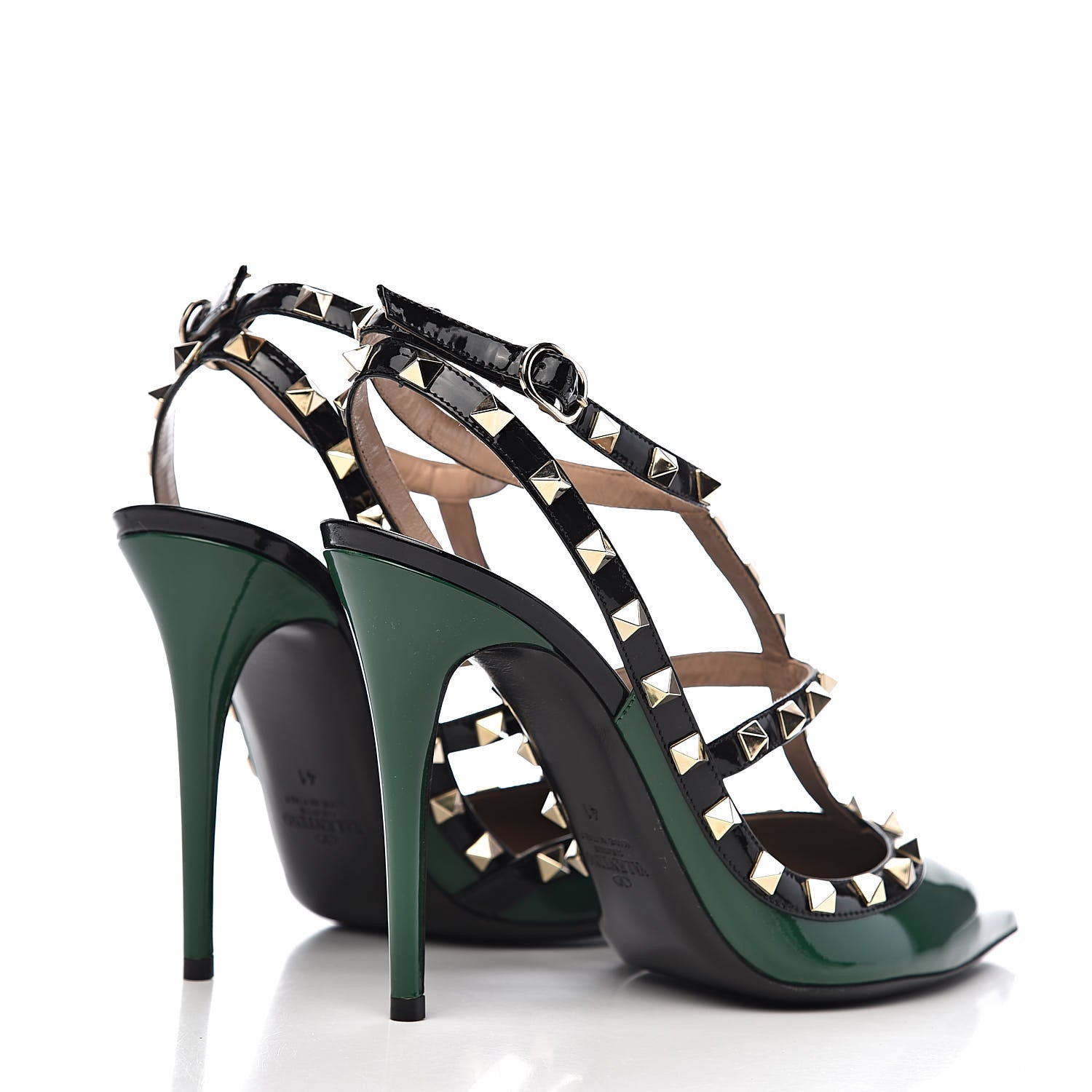 Valentino Garavani Patent Rockstud Ankle Strap 100mm Pumps 41 Smeraldo Black 5 of 10