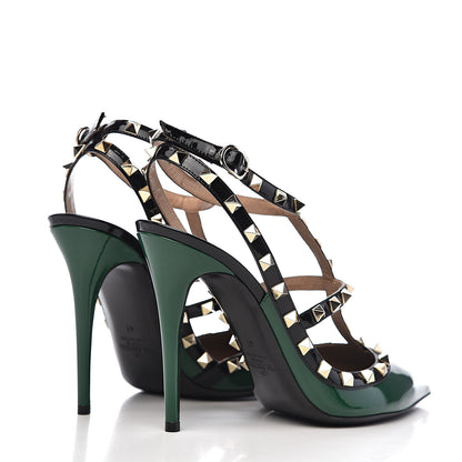 Valentino Garavani Patent Rockstud Ankle Strap 100mm Pumps 41 Smeraldo Black 5 of 10