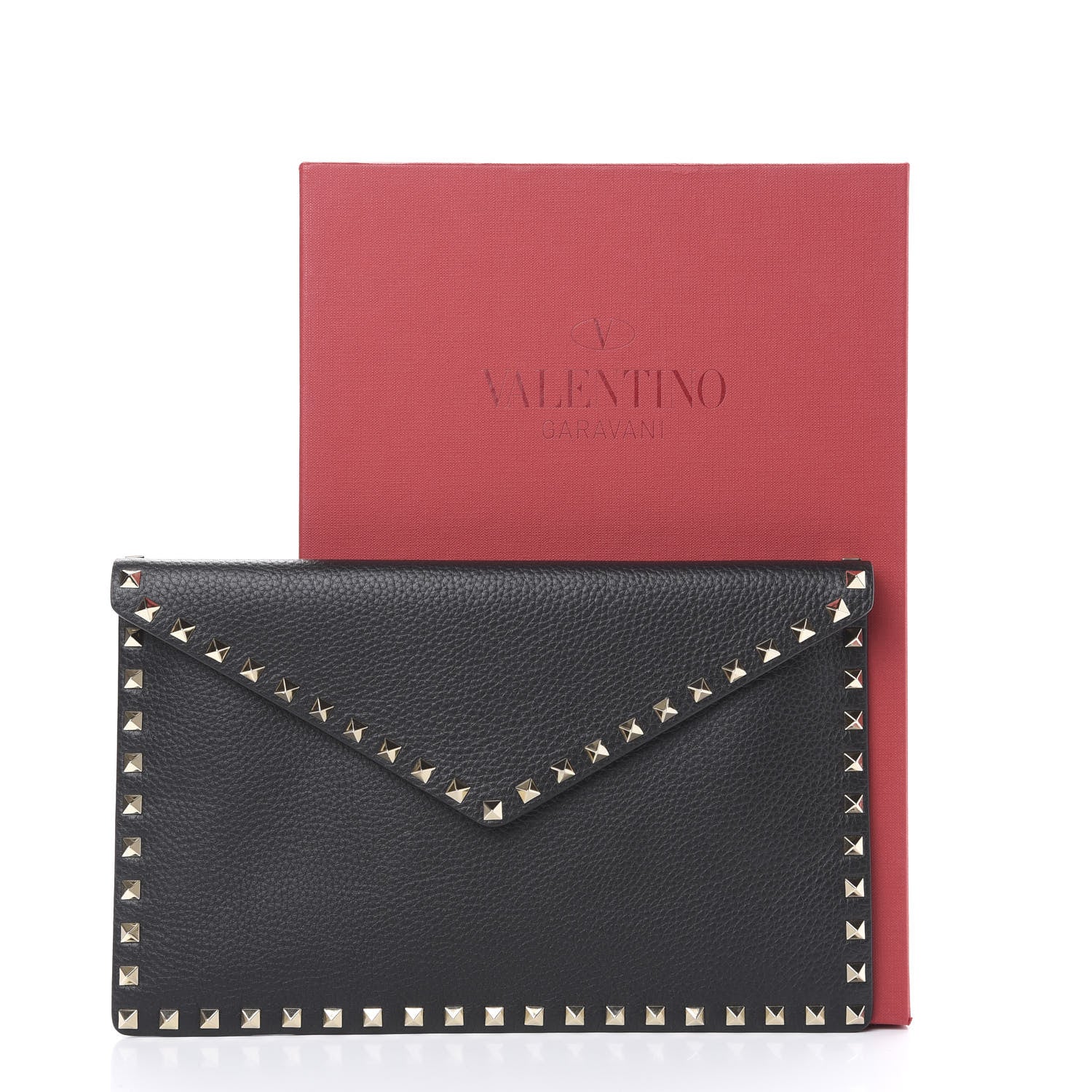 Valentino Garavani Pebbled Calfskin Large Rockstud Envelope Clutch Black 8 of 8