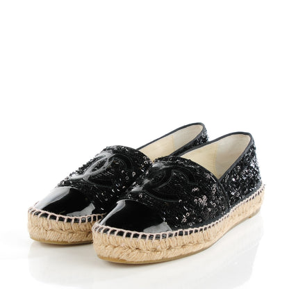 Chanel Patent Sequin CC Espadrilles 37 Black 4 of 10
