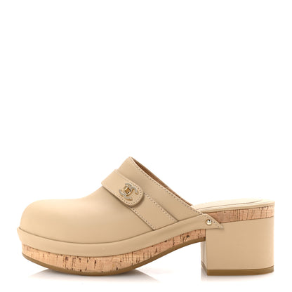 Chanel Calfskin CC Turn Lock Clogs 38 Beige 1 of 9