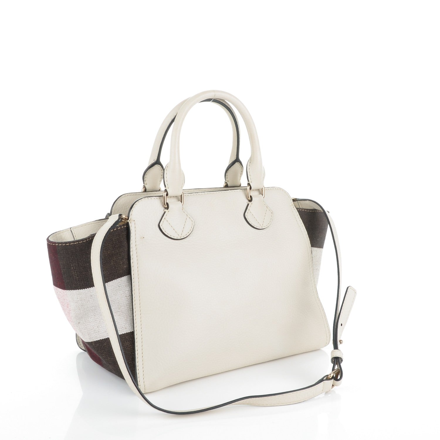 Burberry Mega Check Grained Calfskin Medium Harcourt Satchel White 3 of 8