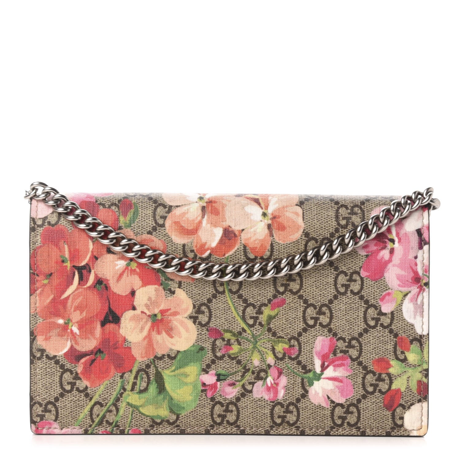 Gucci GG Supreme Monogram Blooms Chain Wallet Beige Multicolor Dry Rose 1 of 9