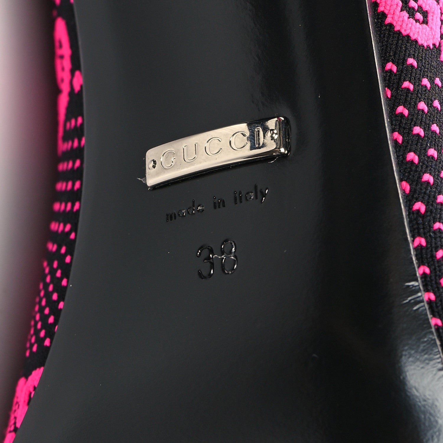 Gucci Technical Jersey Knit GG Monogram Square G 75mm Ankle Boots 38 Black Neon Fucsia 6 of 6