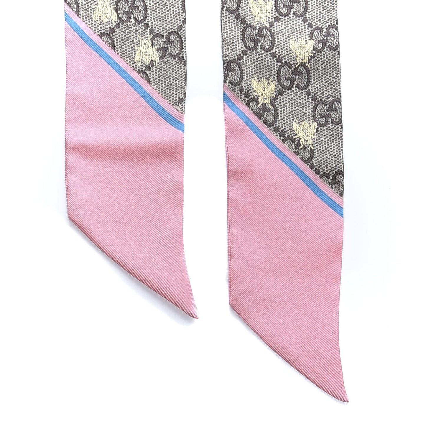 Silk Twill GG Monogram GG Bee Neck Bow Scarf Roseate Sky Blue