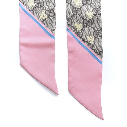 Gucci Silk Twill GG Monogram GG Bee Neck Bow Scarf Roseate Sky Blue 3 of 5