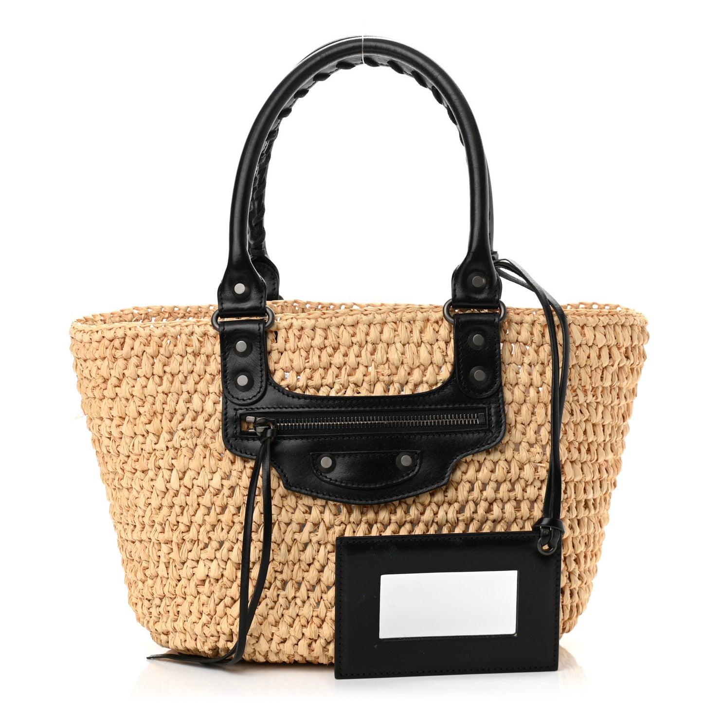 Raffia Calfskin Panier Basket Tote Natural