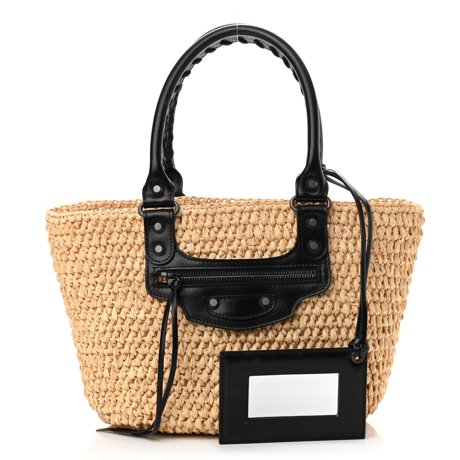 Balenciaga Raffia Calfskin Panier Basket Tote Natural 1 of 12
