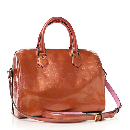 MCM Patent Monogram Boston Bag Bronze 3 of 13