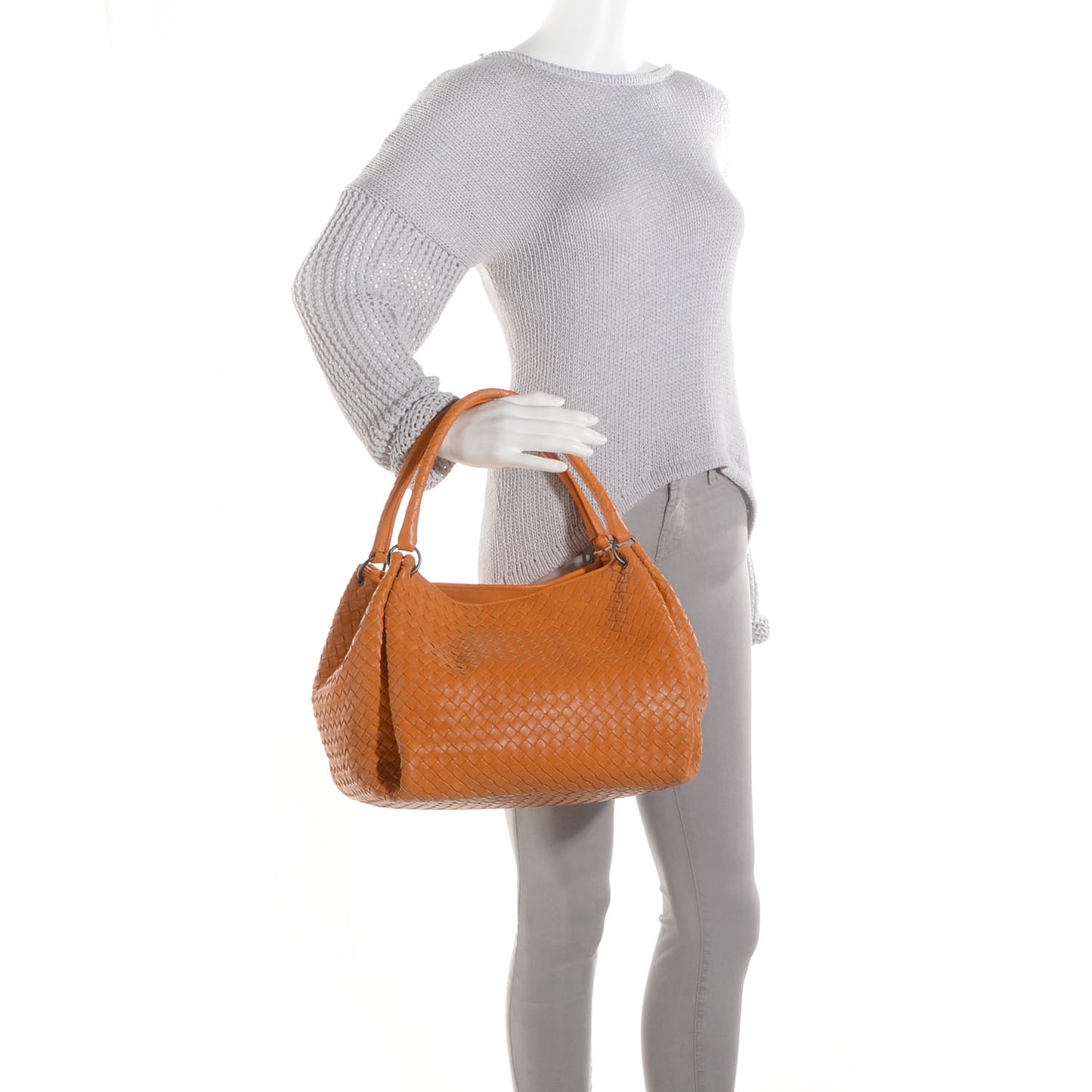 Nappa Intrecciato Woven Double Strap Parachute Tote Tangerine