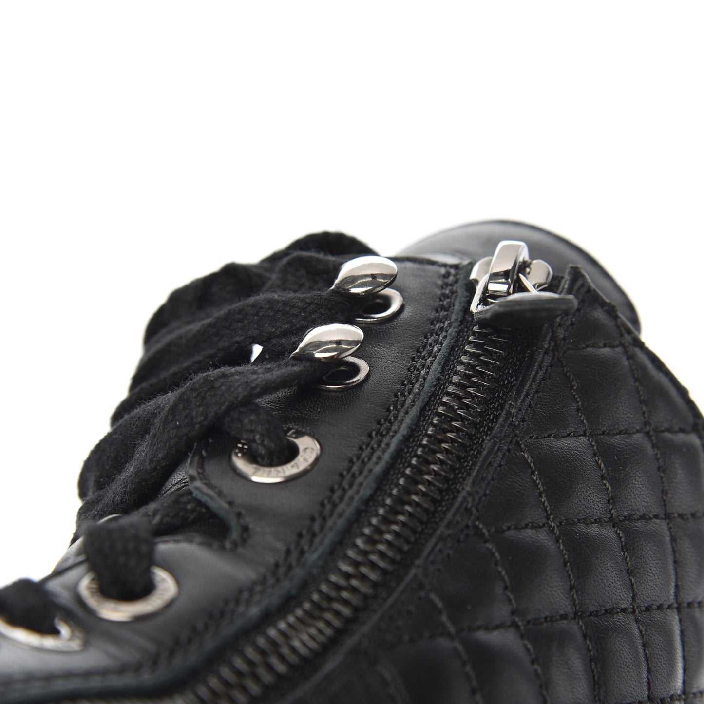 Calfskin Quilted Lace Up Combat Boots 37 Black