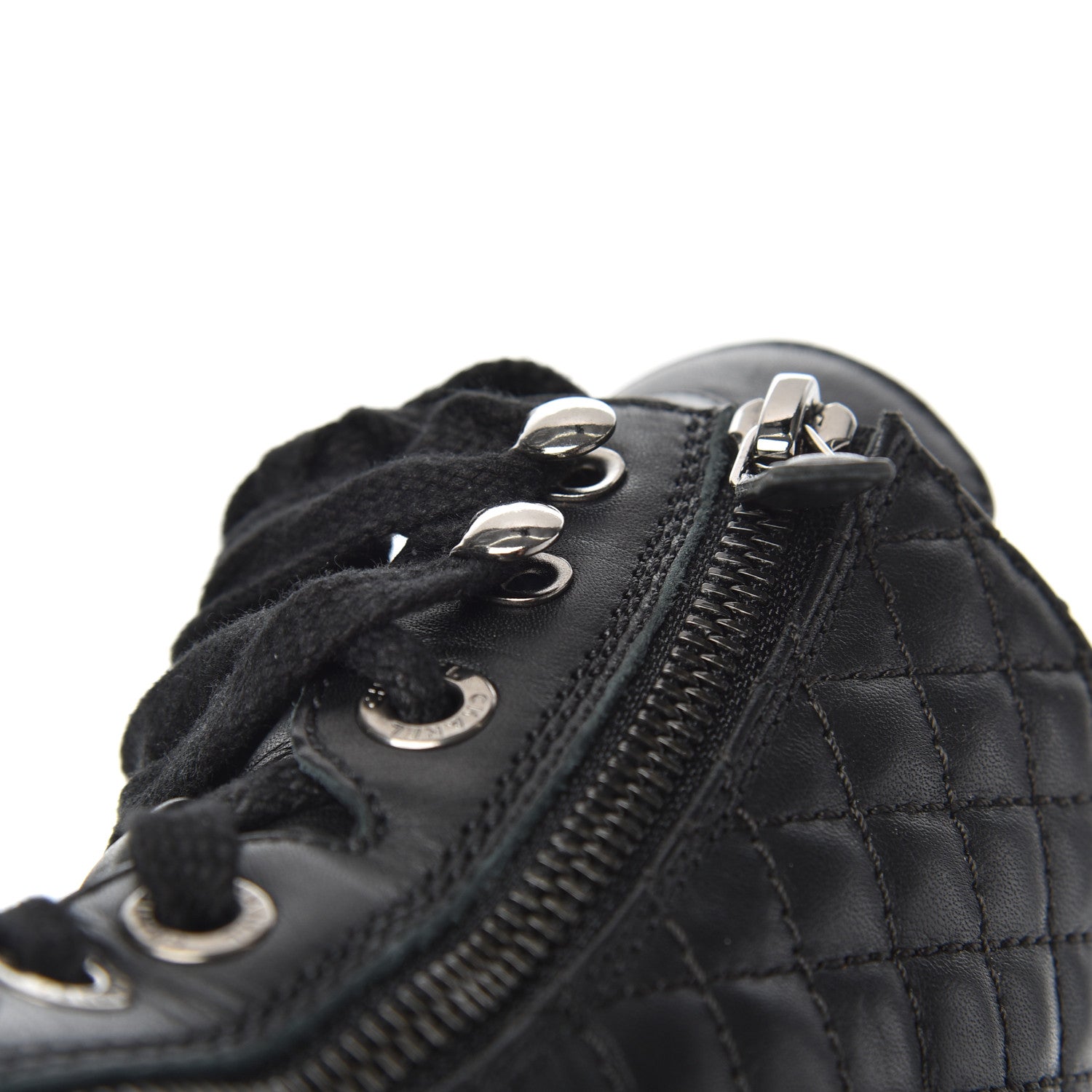 Chanel Calfskin Quilted Lace Up Combat Boots 37 Black 25 of 26