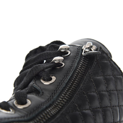 Chanel Calfskin Quilted Lace Up Combat Boots 37 Black 25 of 26