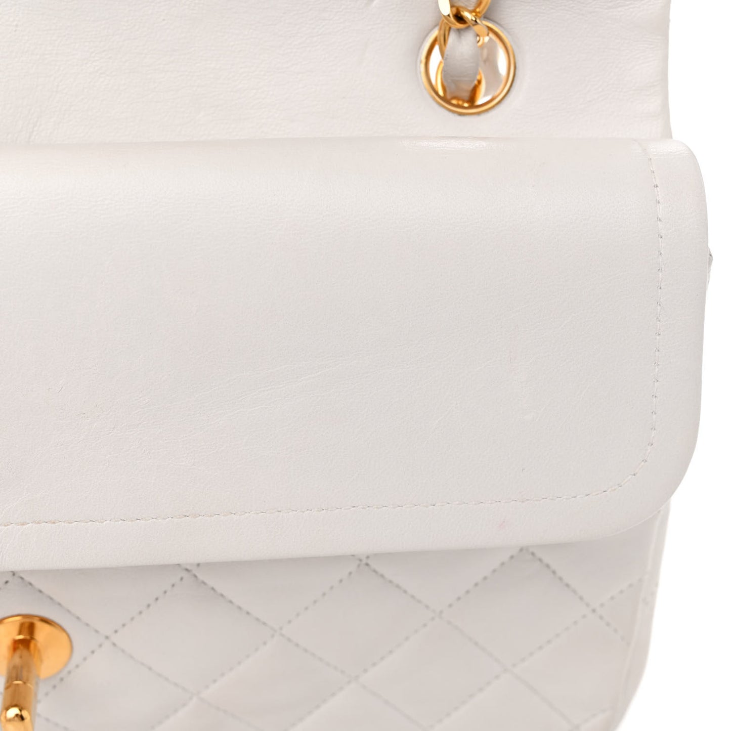 Lambskin Quilted Medium Double Flap White