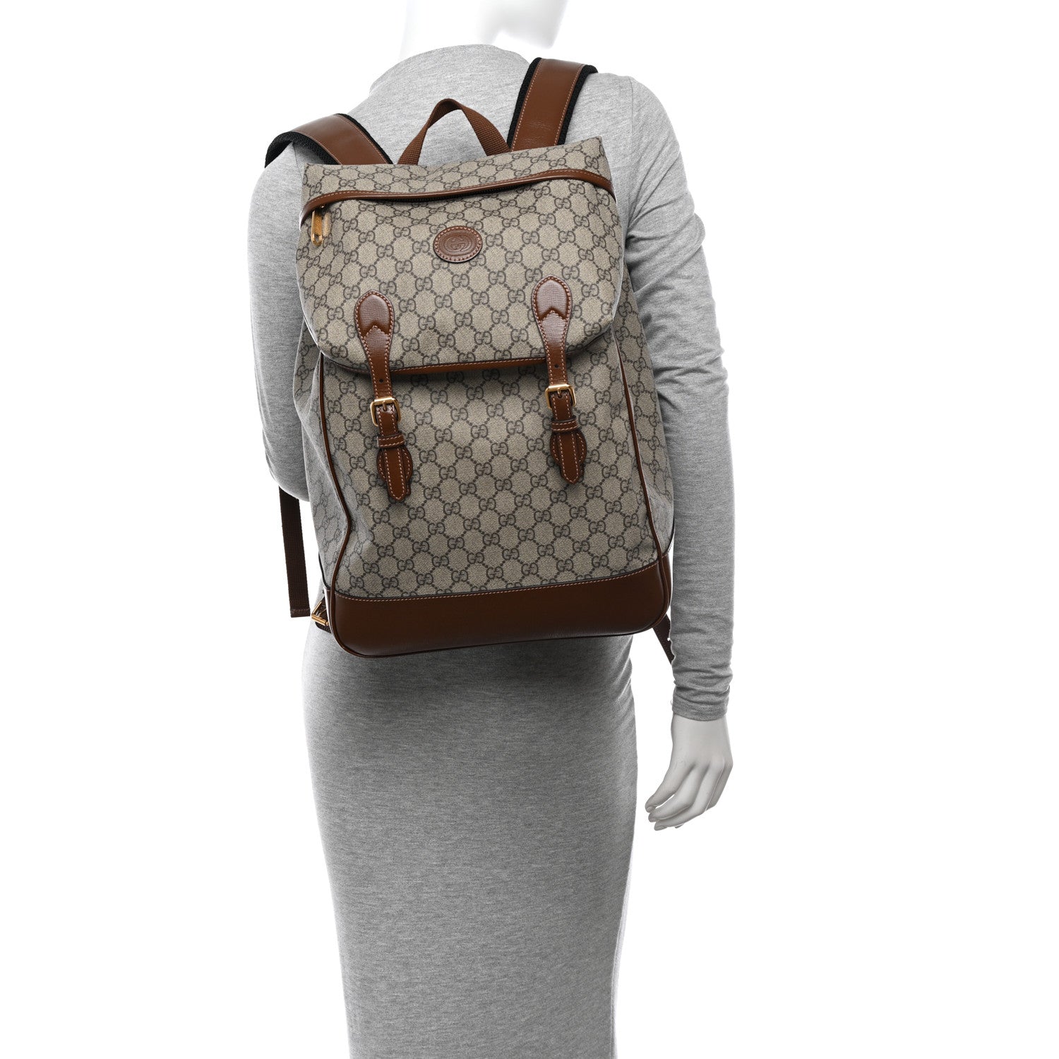 Gucci GG Supreme Monogram Azalea Calfskin Medium Retro Interlocking G Buckle Backpack Beige Ebony Brown Sugar 3 of 10