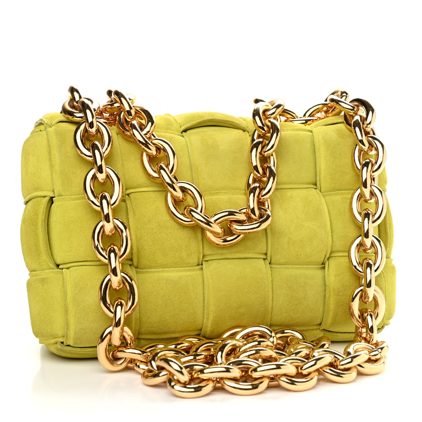 Suede Maxi Intrecciato Padded Chain Cassette Crossbody Bag Kiwi