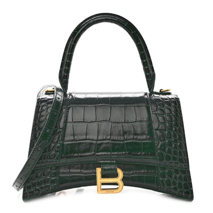Balenciaga Shiny Calfskin Crocodile Embossed Small Hourglass Top Handle Bag Forest Green 1 of 9