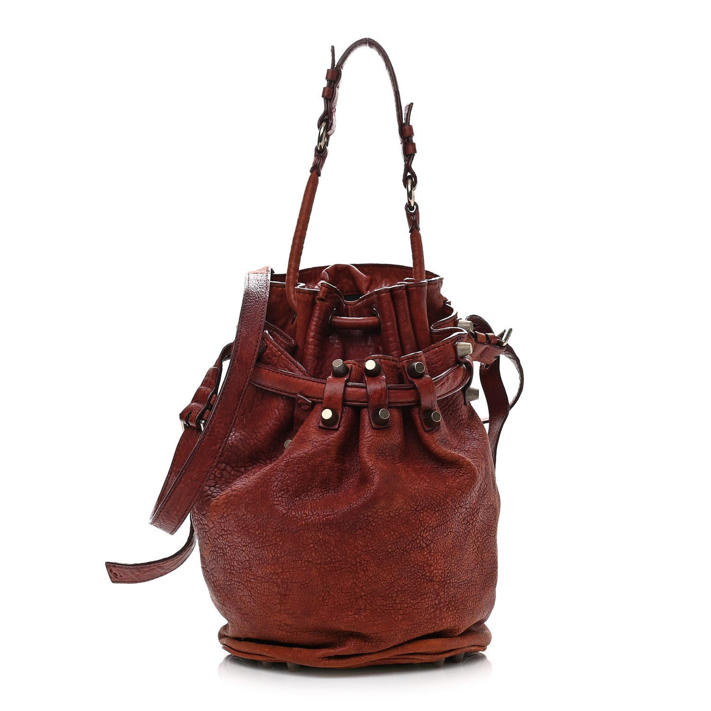 Pebbled Lambskin Diego Bucket Bag Brick Silver Hardware