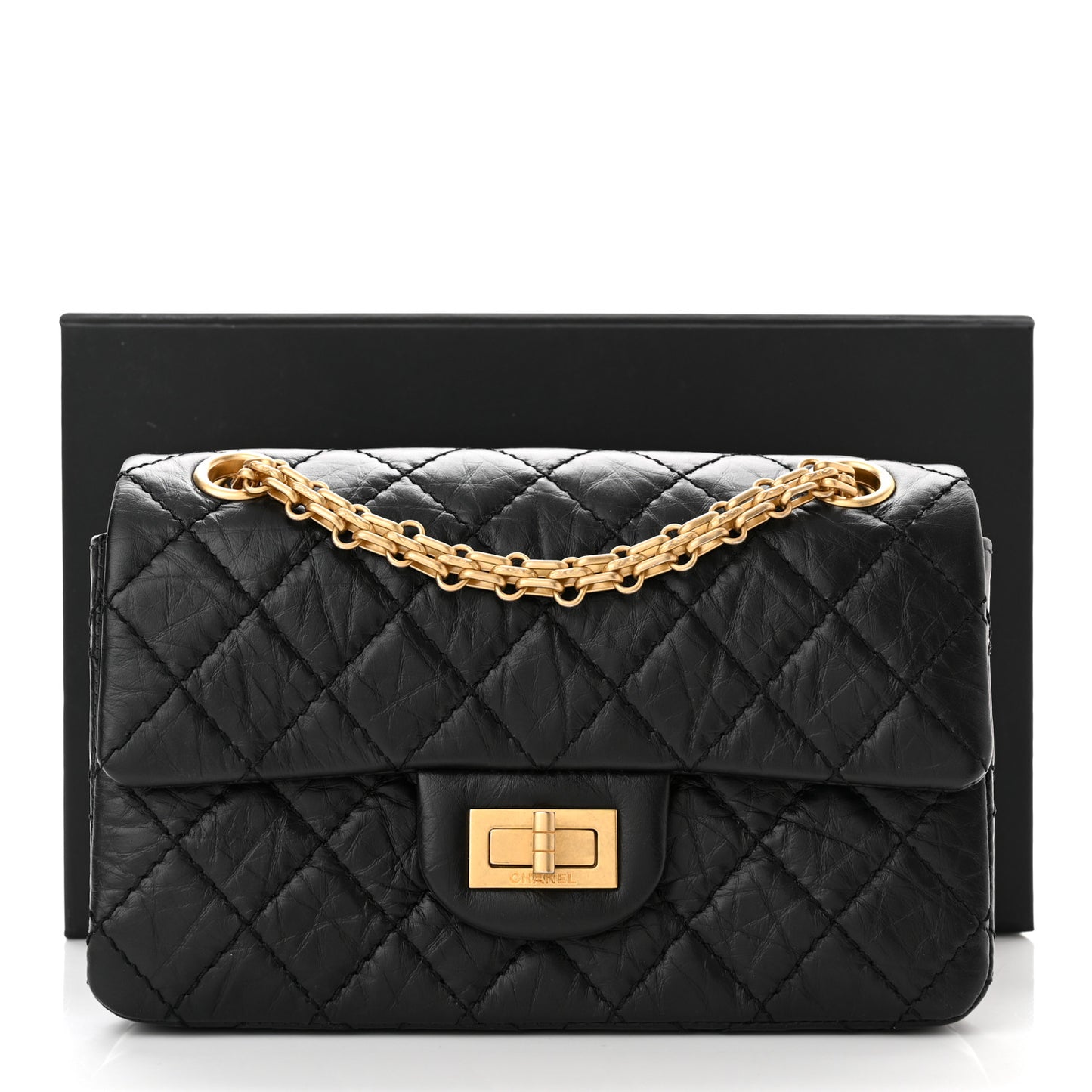 Aged Calfskin Quilted 2.55 Reissue Mini Flap Black