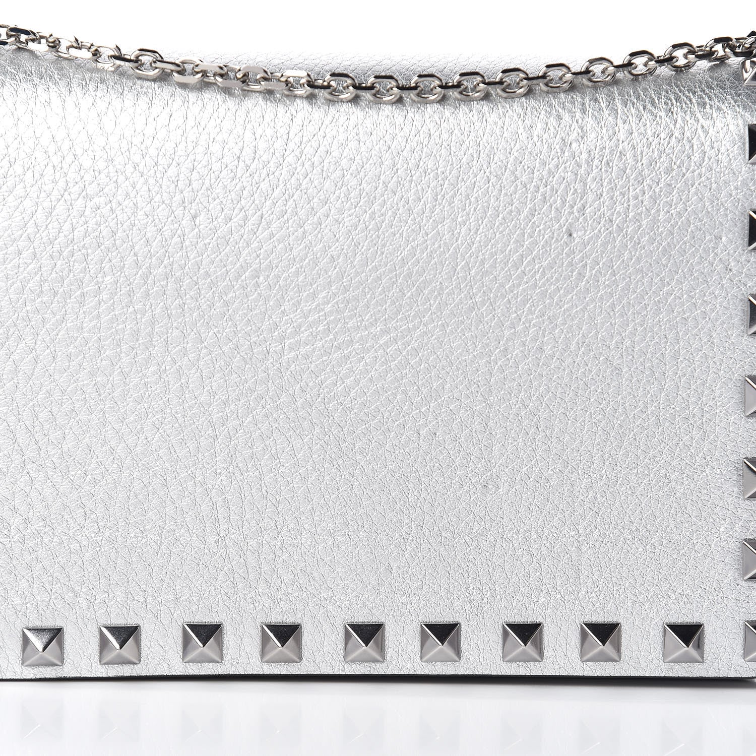 Valentino Garavani Metallic Pebbled Calfskin Rockstud Wallet on Chain Silver 7 of 9