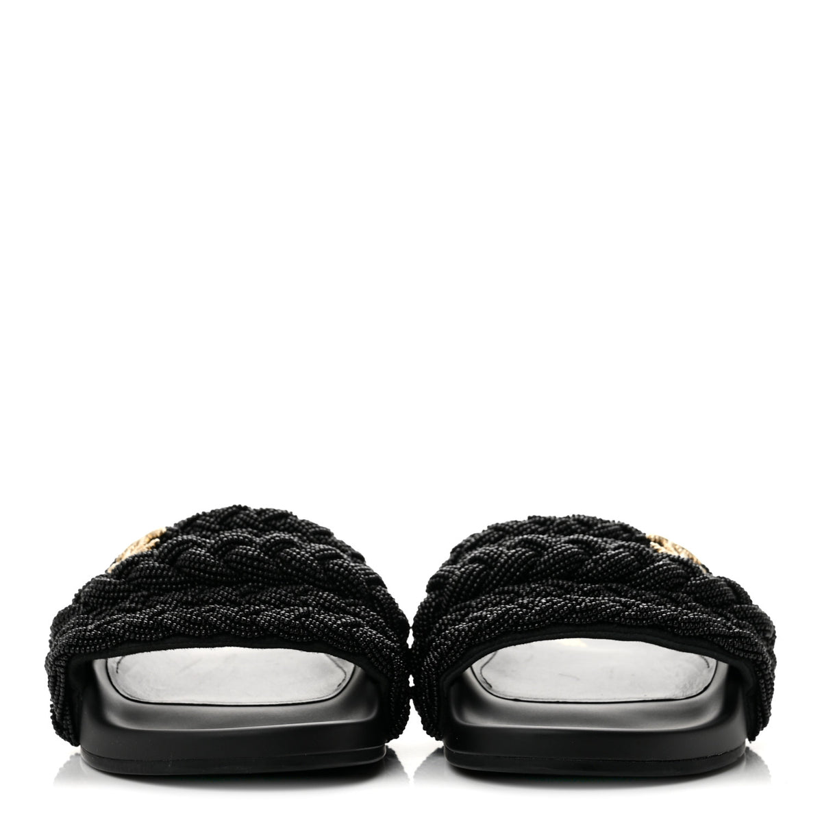 Lambskin Pearl Beaded Woven Slides 38 Black