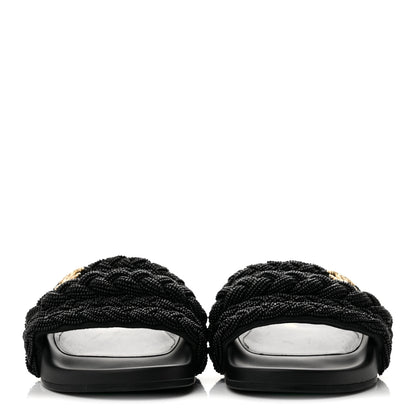 Chanel Lambskin Pearl Beaded Woven Slides 38 Black 3 of 10