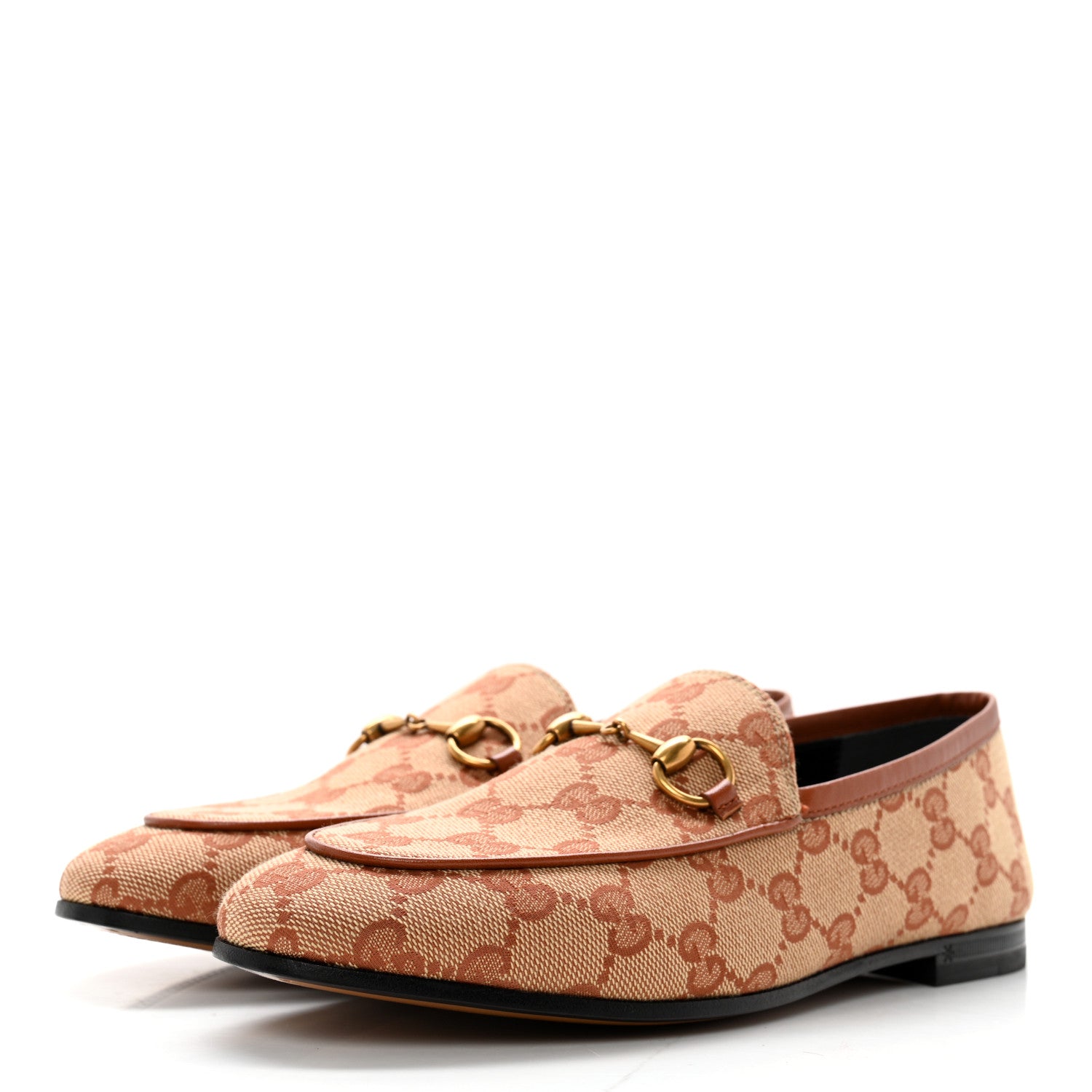 Gucci Canvas GG Monogram Horsebit Womens Jordaan Loafers 36 Beige Ruggine 3 of 9