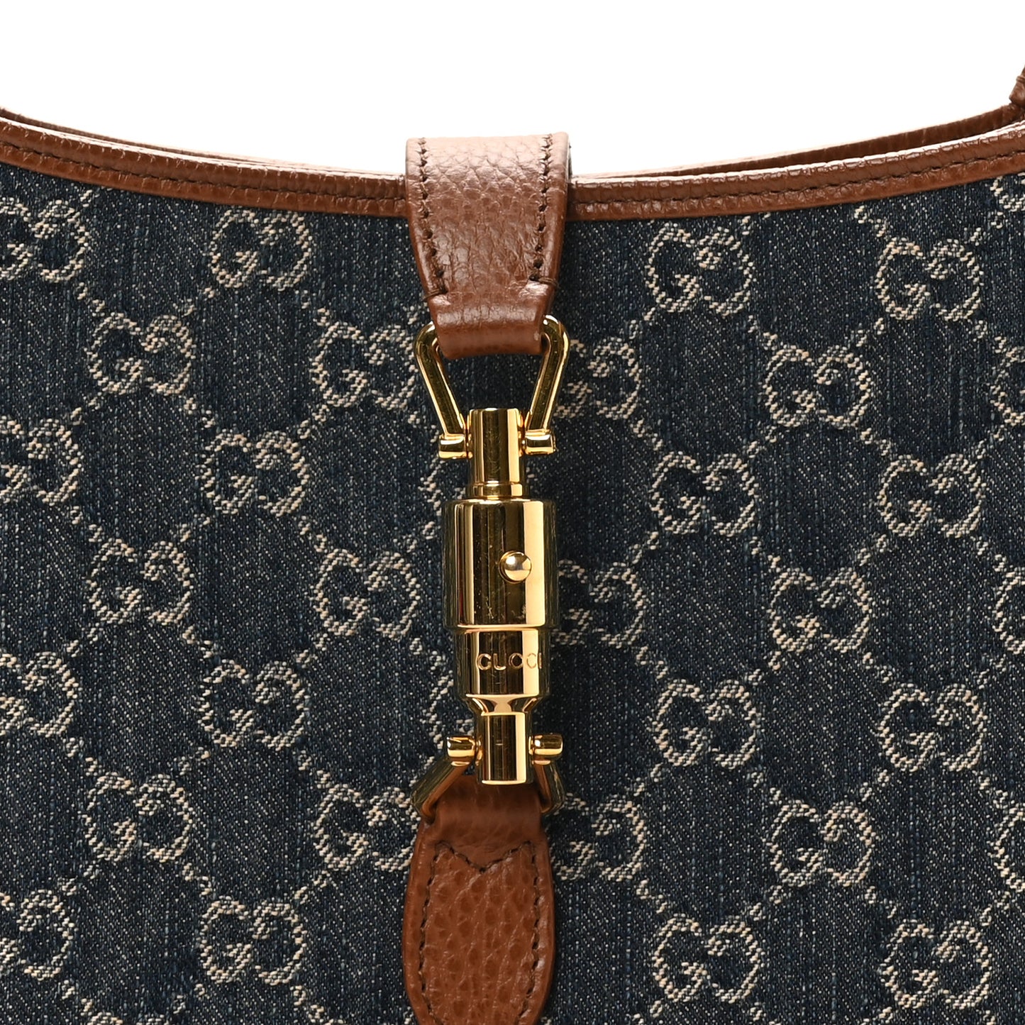 New Denim GG Monogram Calfskin Small Jackie 1961 Hobo Blue Tea Cuir
