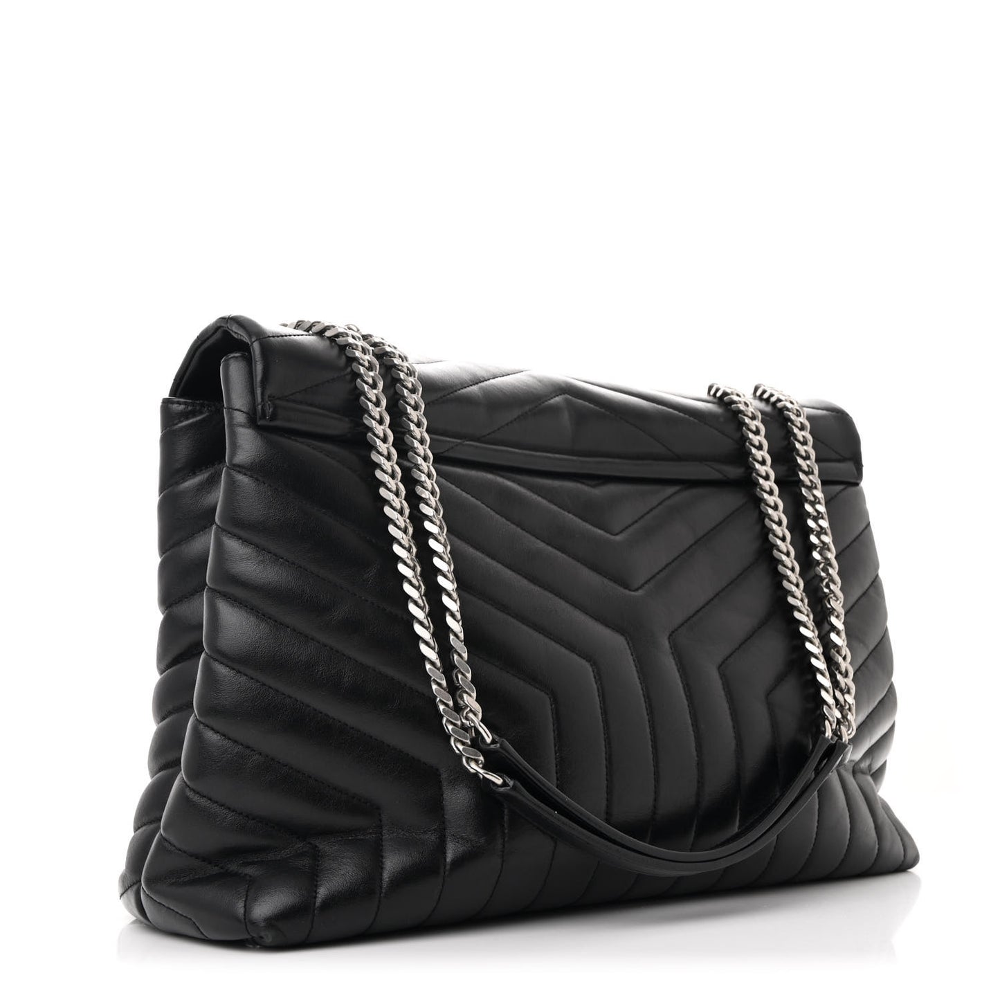 Calfskin Y Quilted Monogram Large Loulou Chain Satchel Black