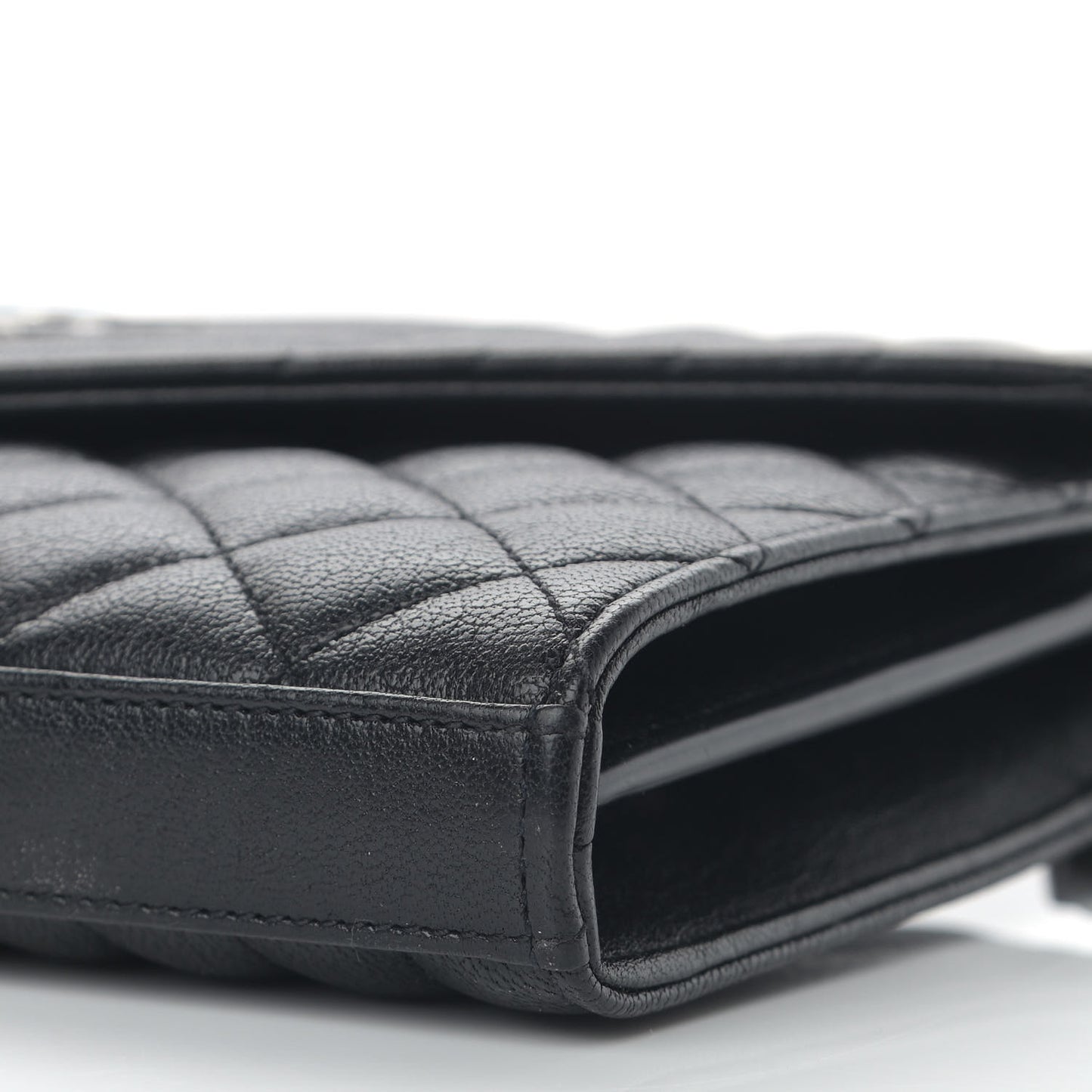 Sheepskin Tri-Quilt Monogram Envelope Chain Wallet Black