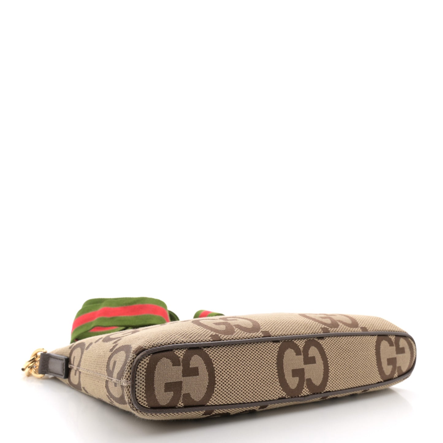 Monogram Jumbo GG Textured Dollar Calfskin Web Wristlet Messenger Bag Camel Ebony New Acero