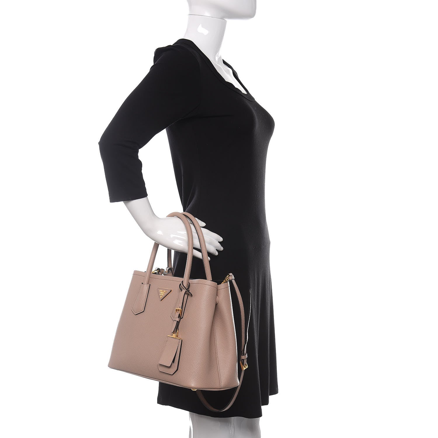 Prada Saffiano Cuir Small Double Bag Cammeo Black 3 of 11