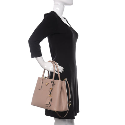 Prada Saffiano Cuir Small Double Bag Cammeo Black 3 of 11