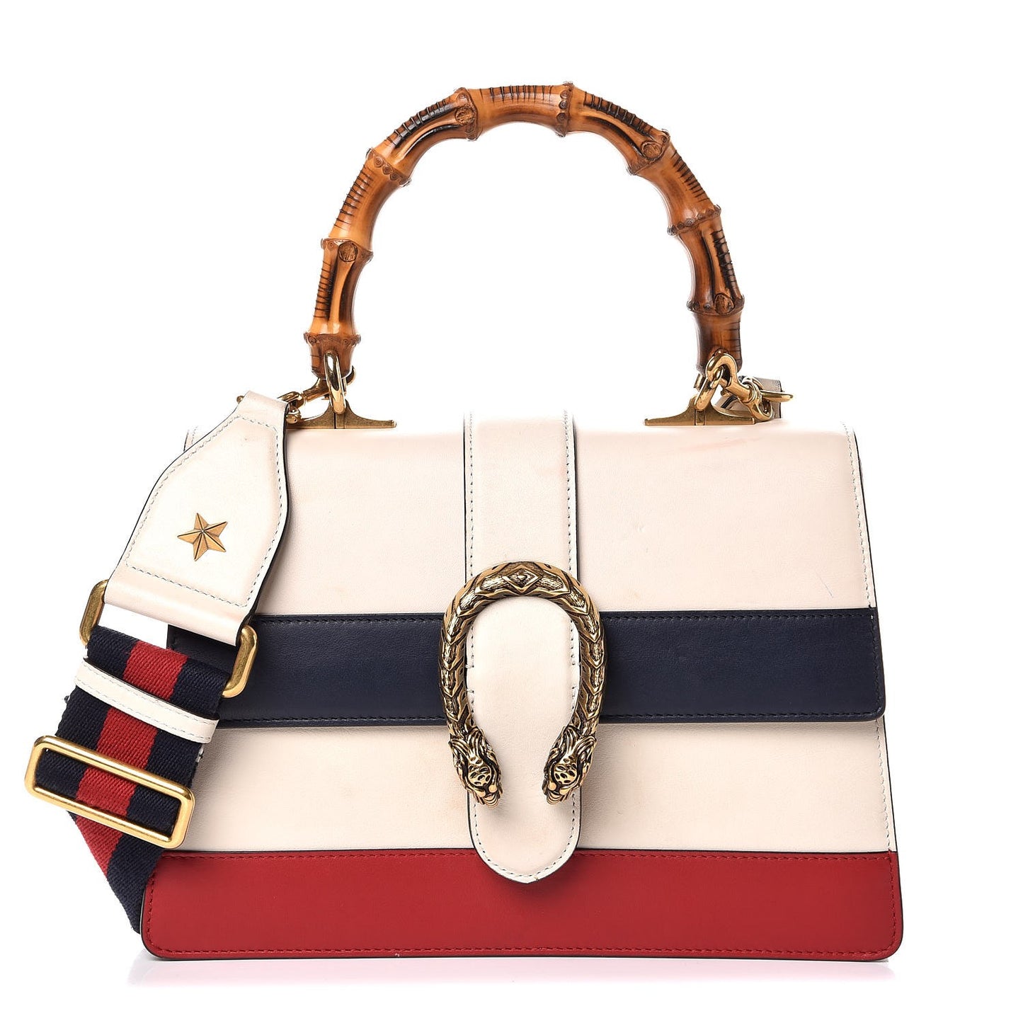 Calfskin Bamboo Web Medium Dionysus Top Handle Bag White Blue Hibiscus Red