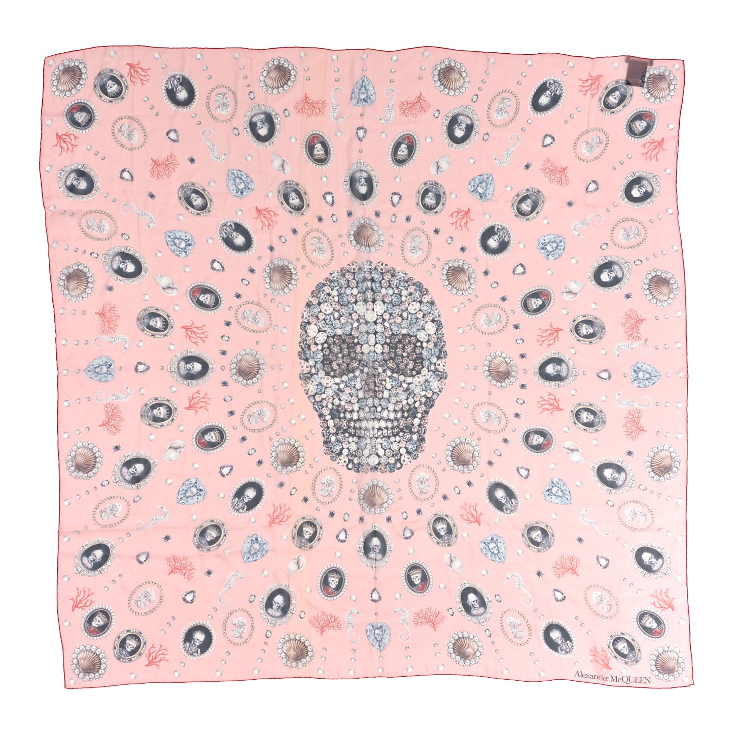 Silk Skull Gems Print Scarf Pink